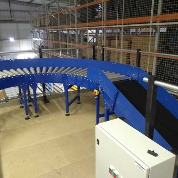mezzanine belt and roller conveyor system